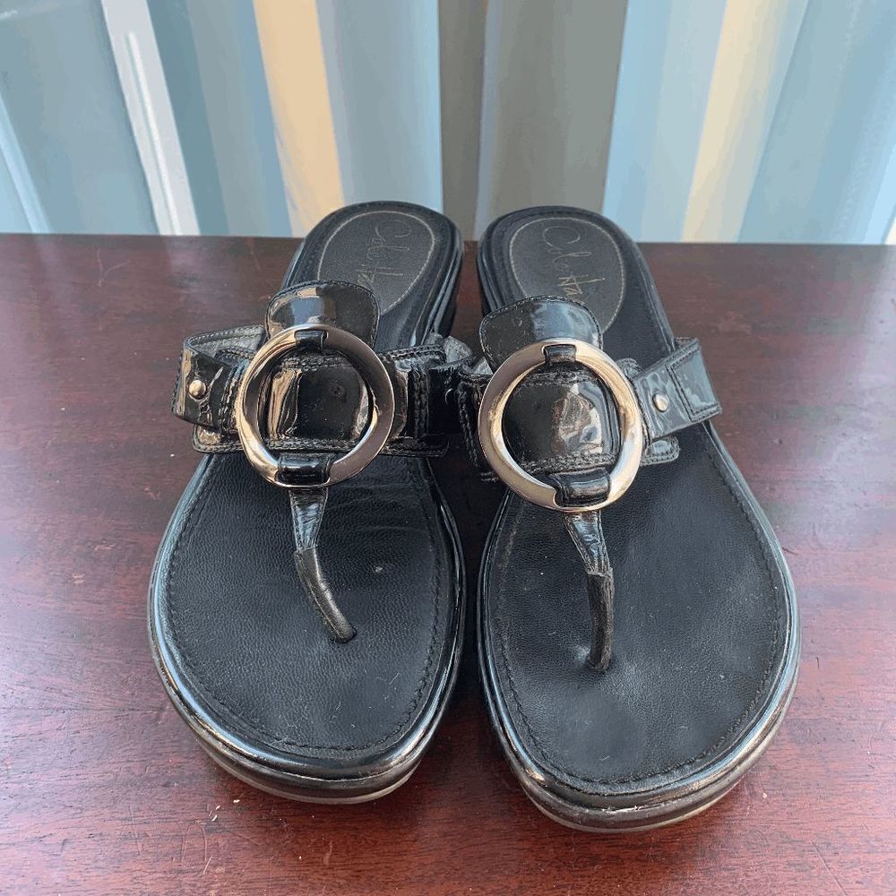 Vintage Y2K Cole Haan Leather Sandals Women's 6B Silver Circular Air Sole Black